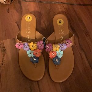 Beautiful floral embellished wedge thong sandal